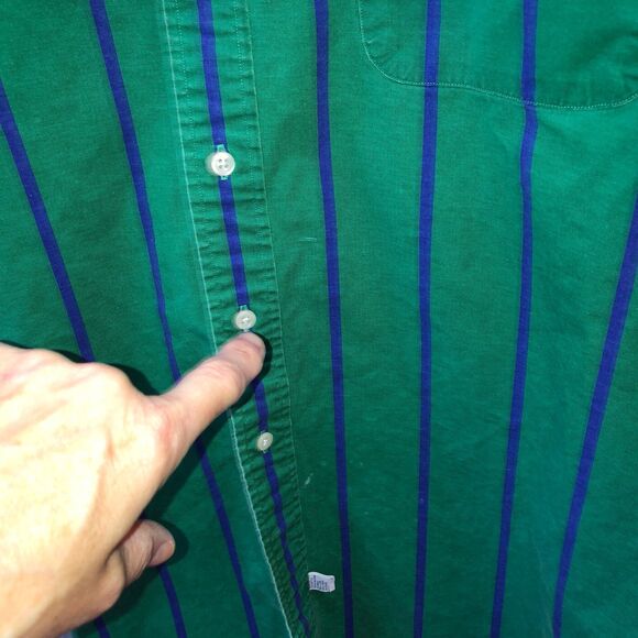 Vintage Ralph Lauren Polo Sport Mens XL Green Blue Striped Long Sleeve Shirt - Picture 7 of 12